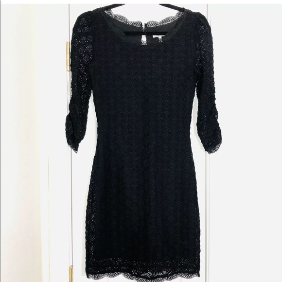 JOIE | Black Geo Lace 3/4 Sleeve Dress Black Sz S - Picture 3 of 5
